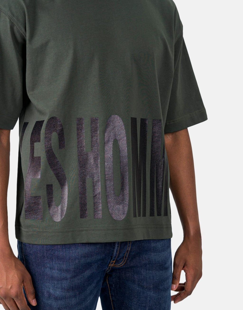 Les Hommes Bottom Print Mil Green T-Shirt - view 4