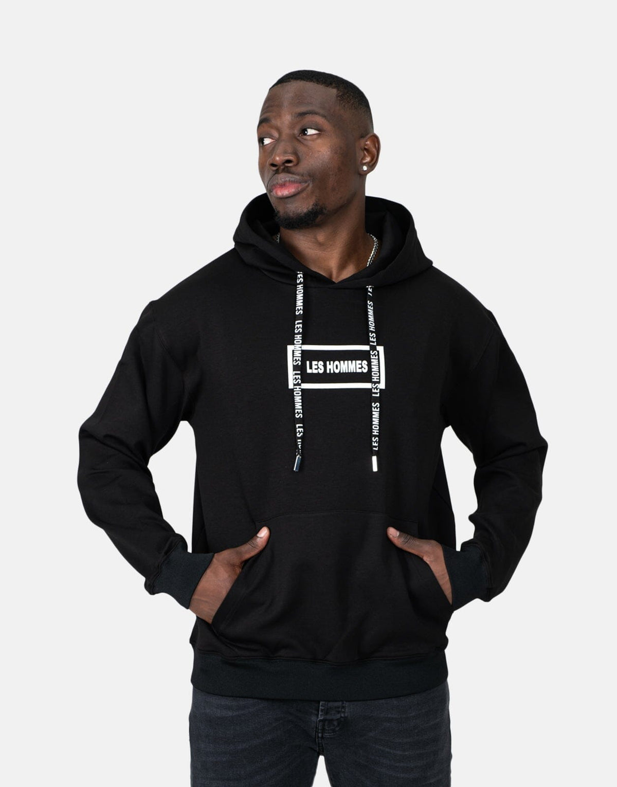 Les Hommes Box Print Black Hoodie