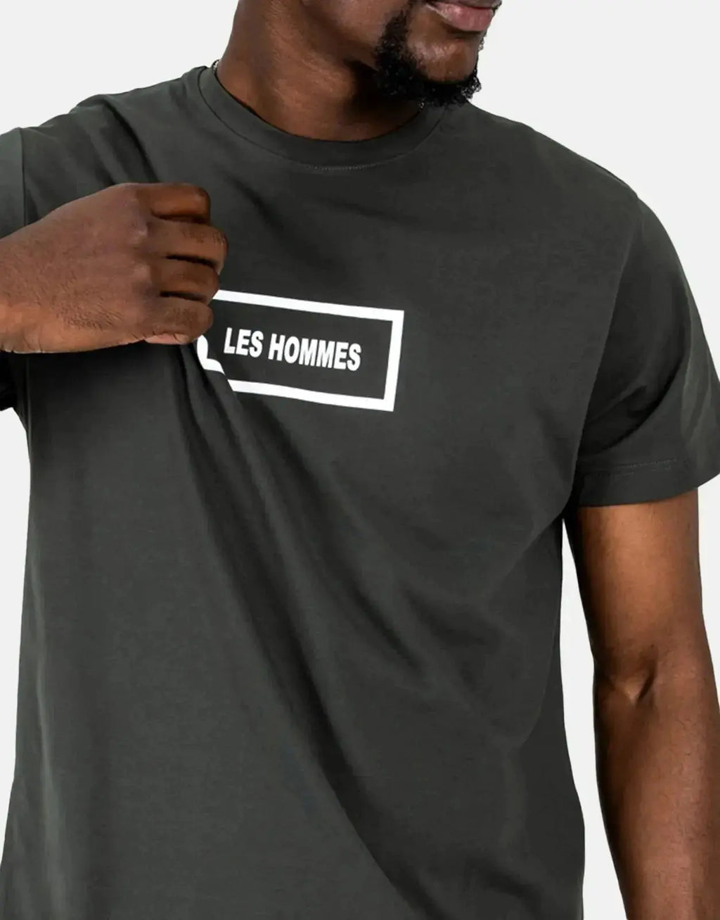 Les Hommes Box Print Mil Green T-Shirt - view 3