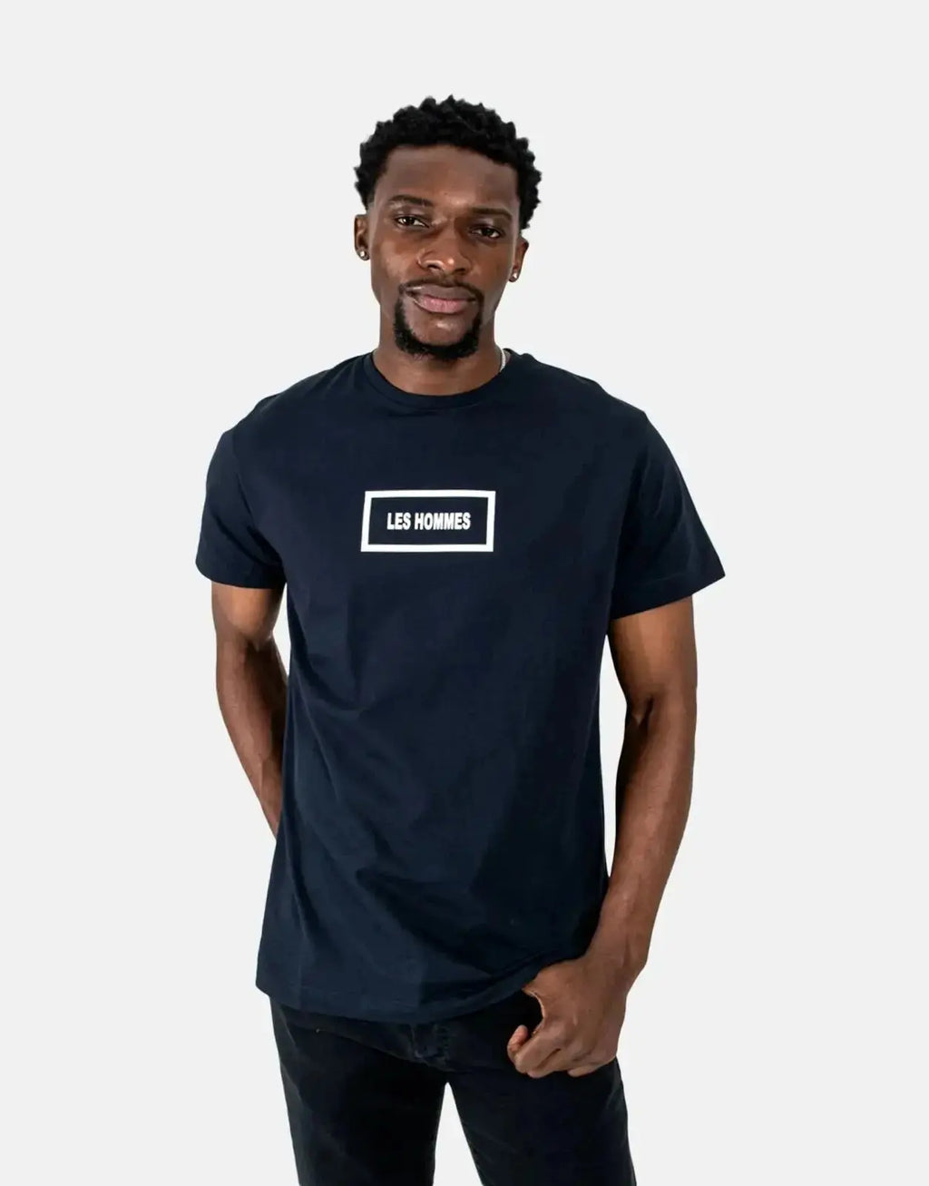 Les Hommes Box Print Navy T-Shirt