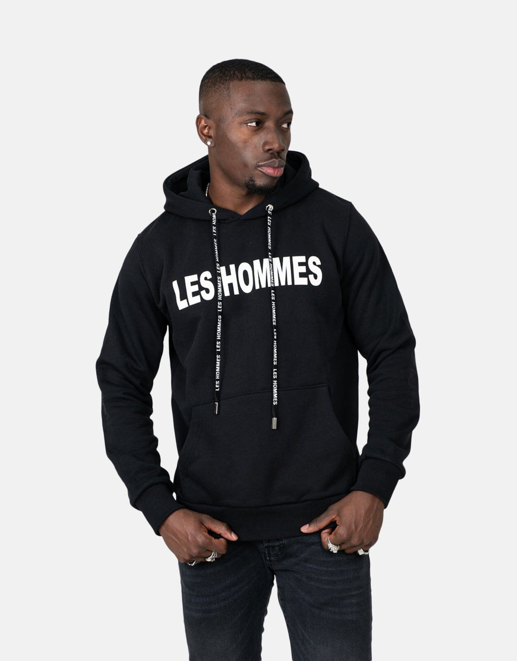 Les Hommes Chest Font Black Hoodie
