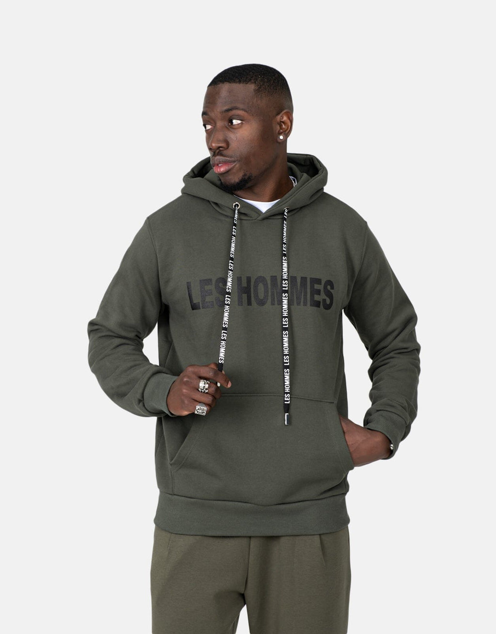 Les Hommes Chest Font Military Green Hoodie