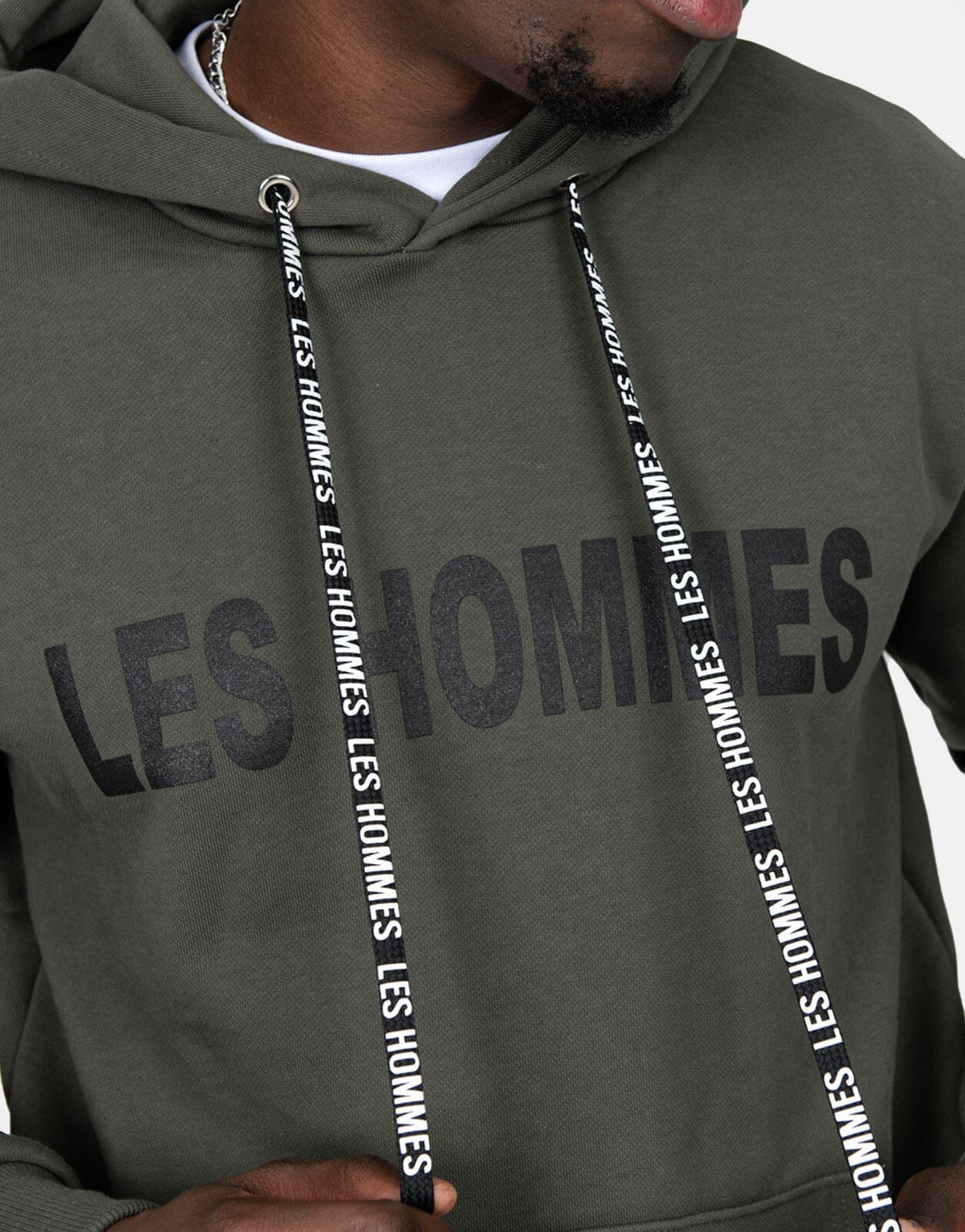 Les Hommes Chest Font Military Green Hoodie - view 3
