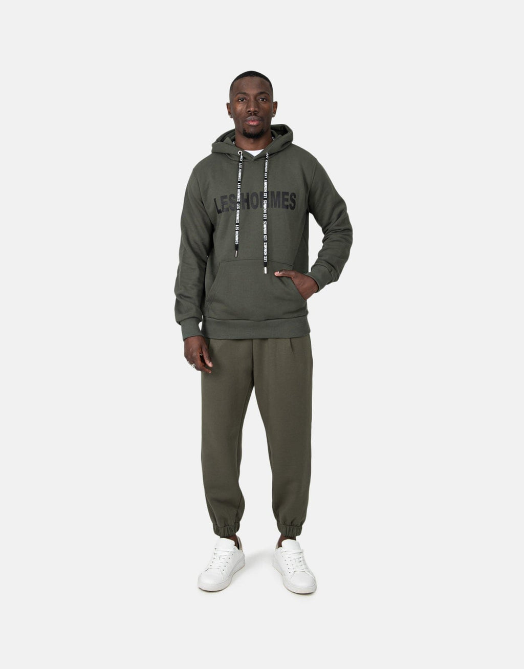 Les Hommes Chest Font Military Green Hoodie - view 4