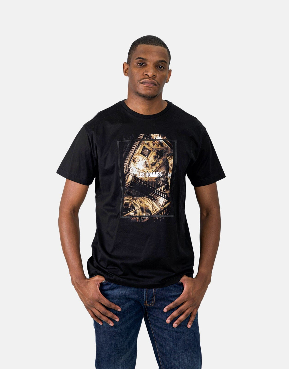 Les Hommes Digital Print Black T-Shirt