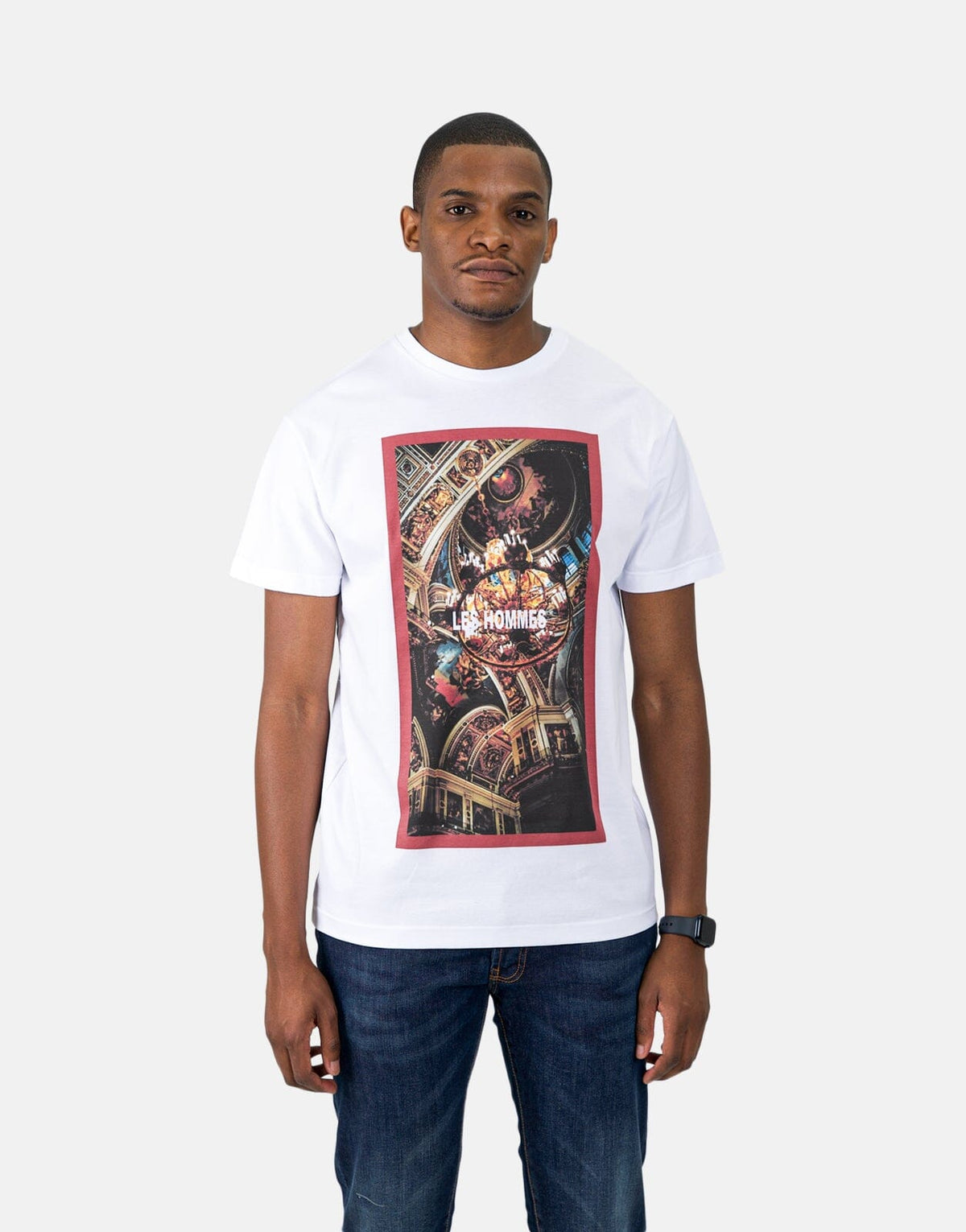 Les Hommes Digital Print Ceiling White T-Shirt