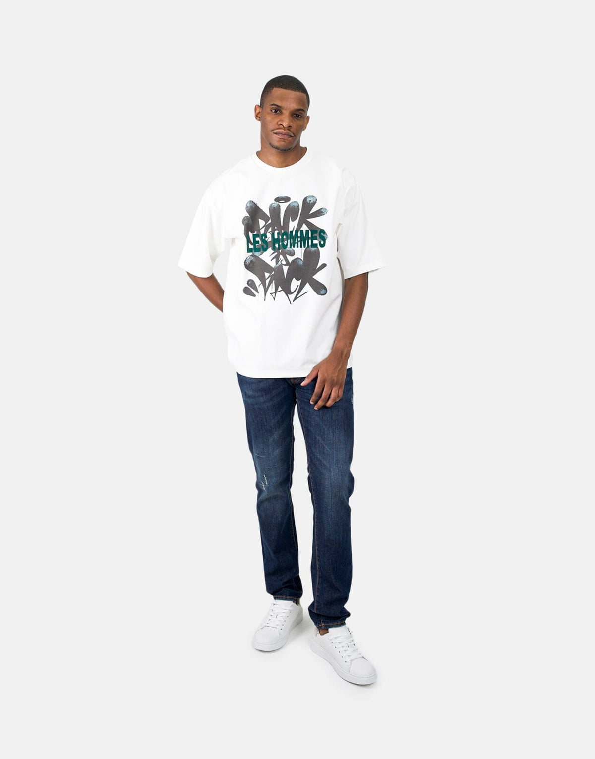 Les Hommes Flock Grafiti Print White T-Shirt - view 2
