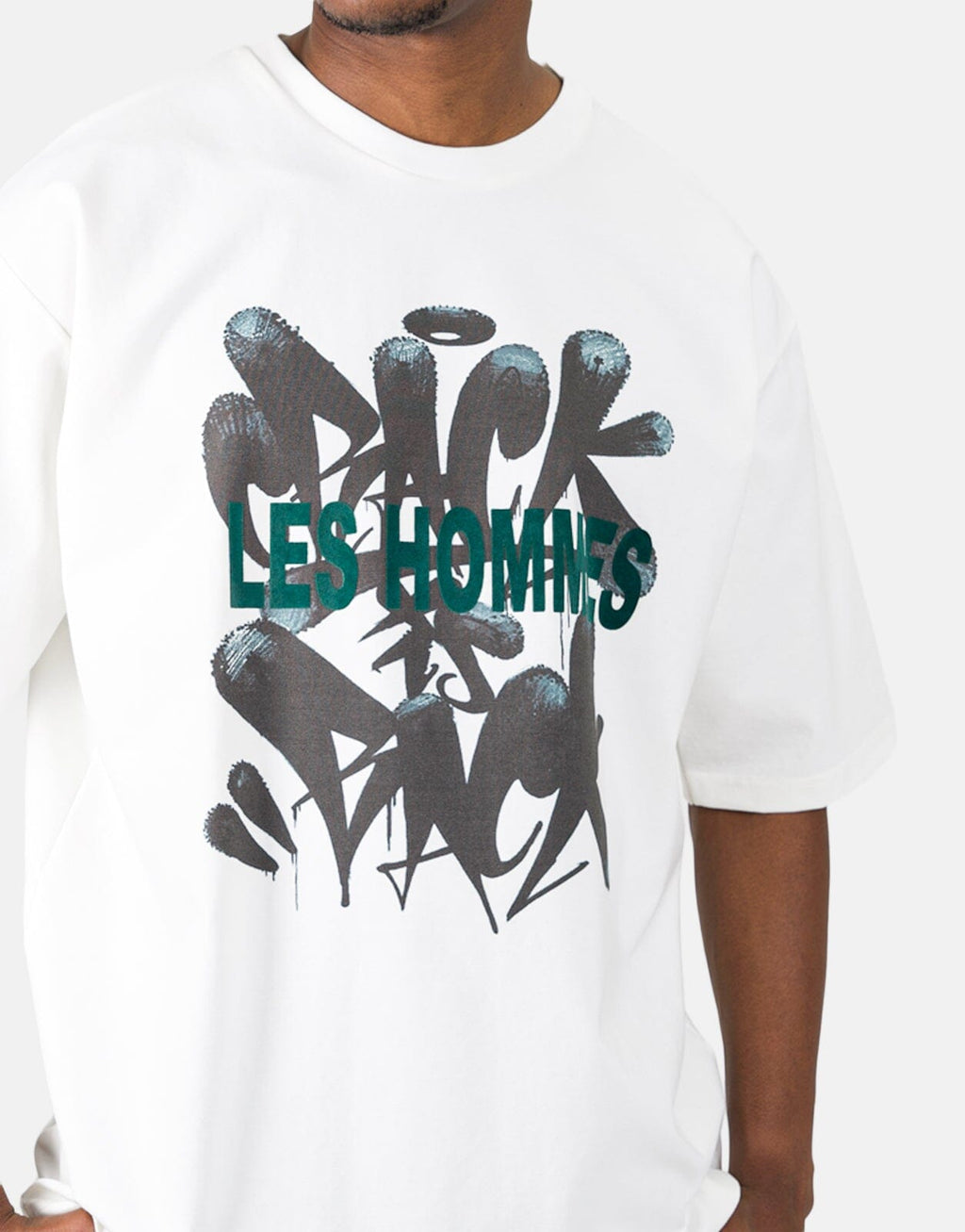 Les Hommes Flock Grafiti Print White T-Shirt - view 4