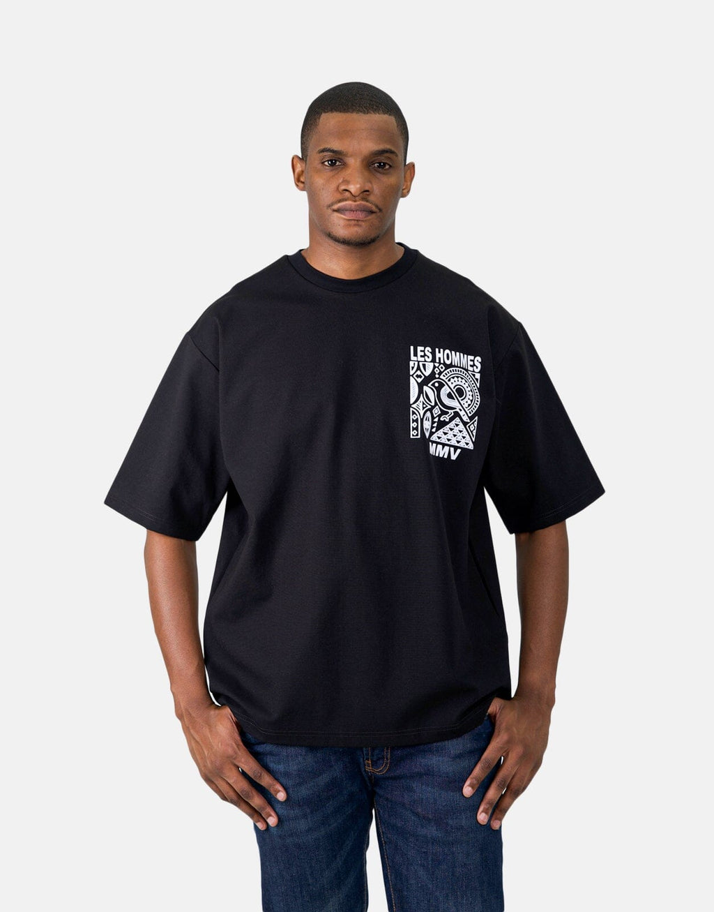 Les Hommes Flock Logo Black T-Shirt