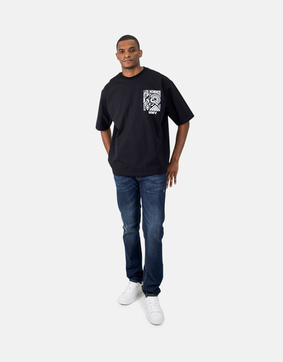 Les Hommes Flock Logo Black T-Shirt - view 2