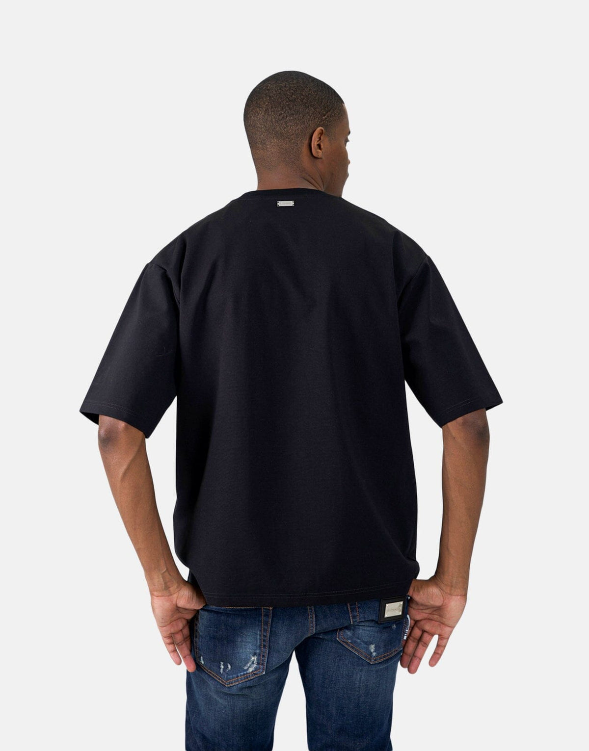 Les Hommes Flock Logo Black T-Shirt - view 3