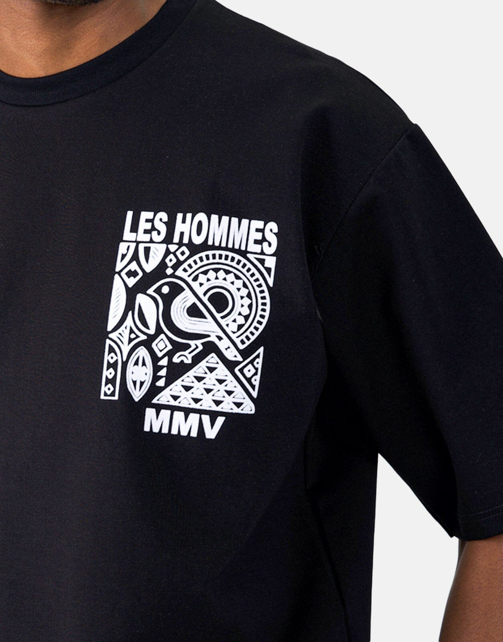 Les Hommes Flock Logo Black T-Shirt - view 4