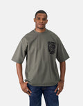 Les Hommes Flock Logo Mil Green T-Shirt