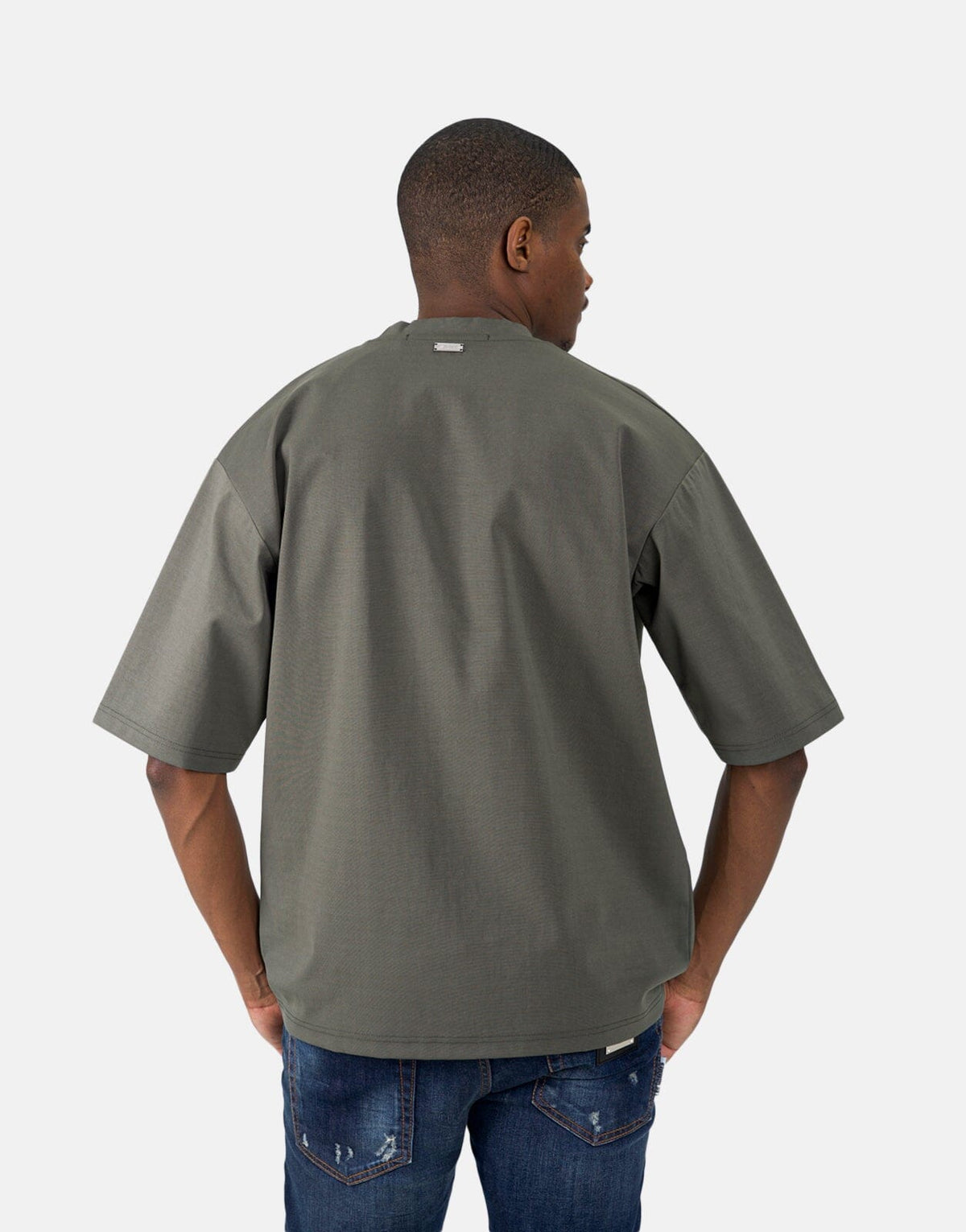 Les Hommes Flock Logo Mil Green T-Shirt - view 3