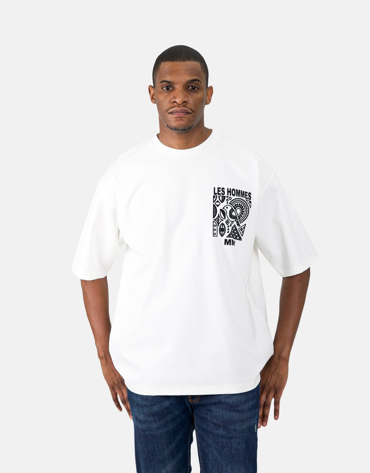 Les Hommes Flock Logo White T-Shirt