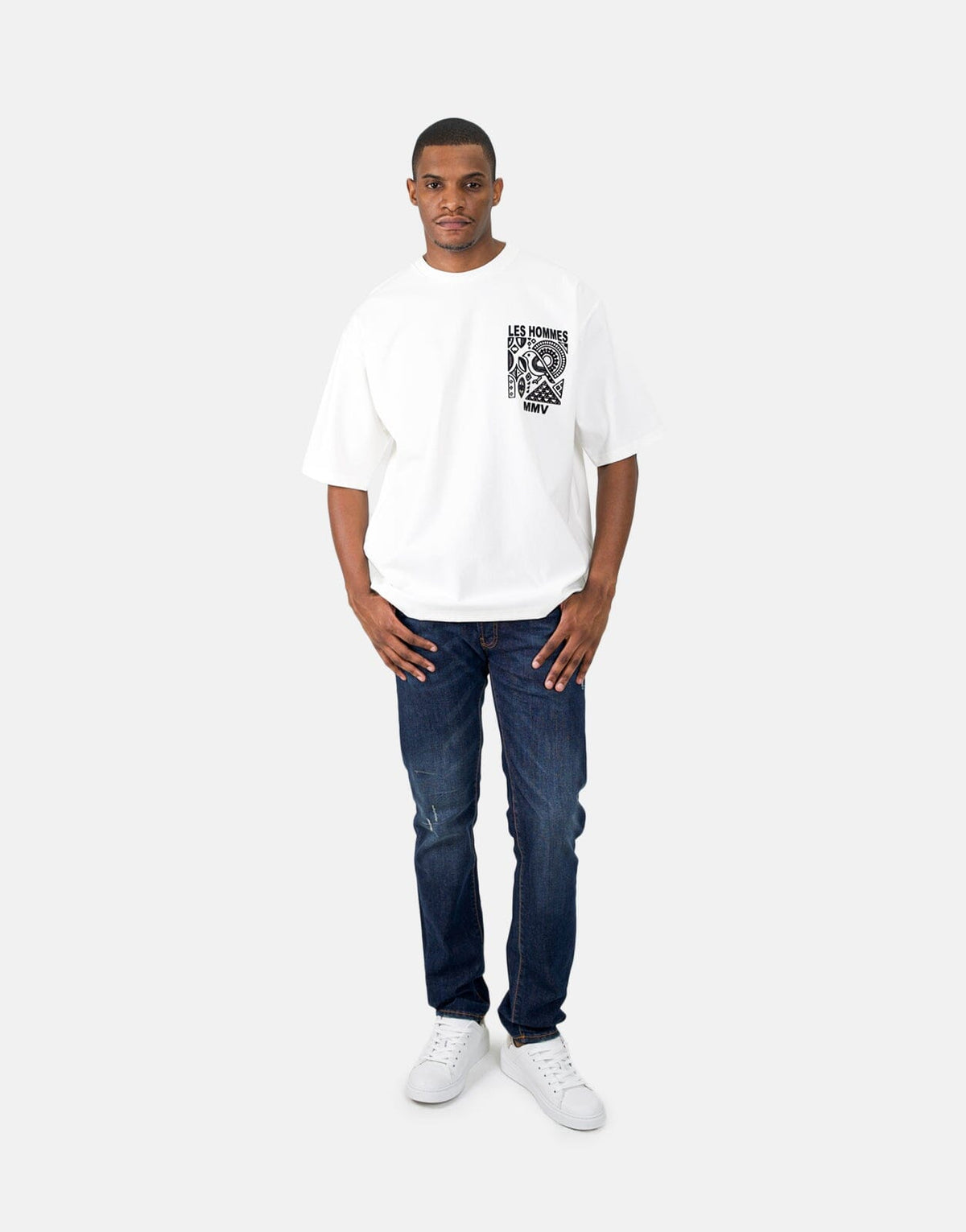 Les Hommes Flock Logo White T-Shirt - view 2