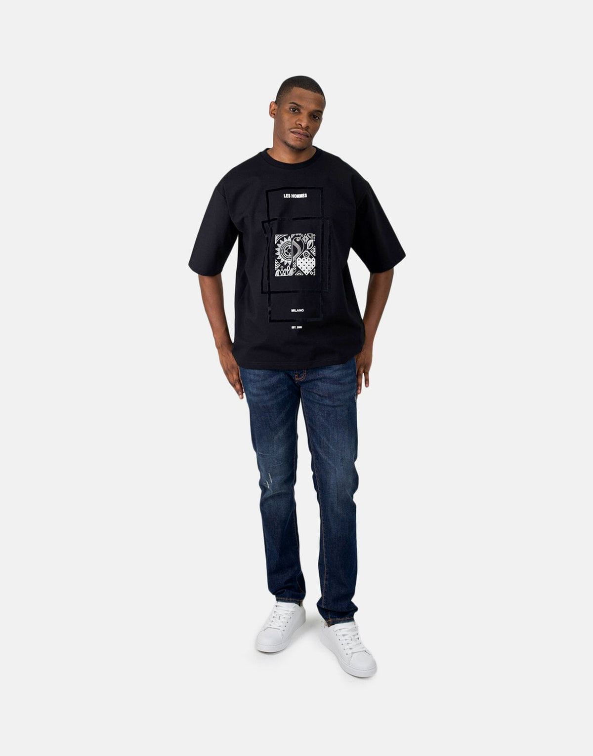 Les Hommes Flock Print Oversized Black T-Shirt - view 2