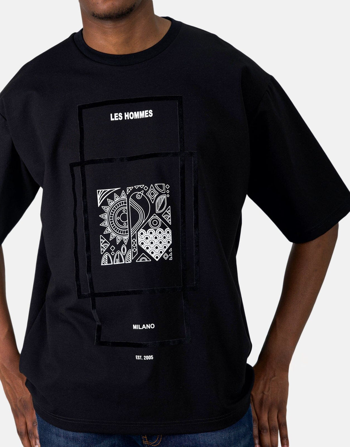 Les Hommes Flock Print Oversized Black T-Shirt - view 4