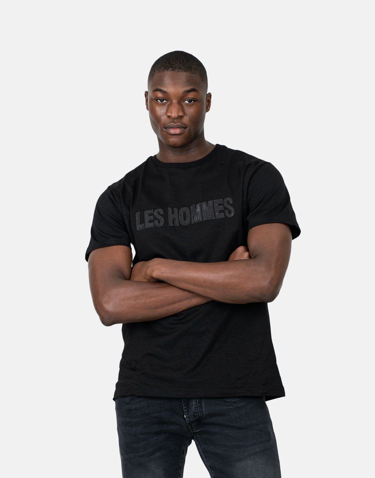 Les Hommes Glitter Chest Logo Black T-Shirt