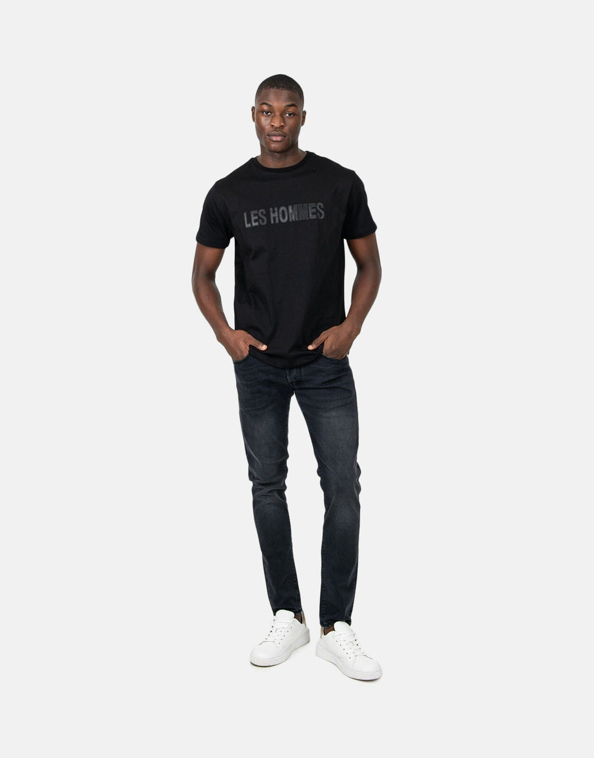 Les Hommes Glitter Chest Logo Black T-Shirt - view 4