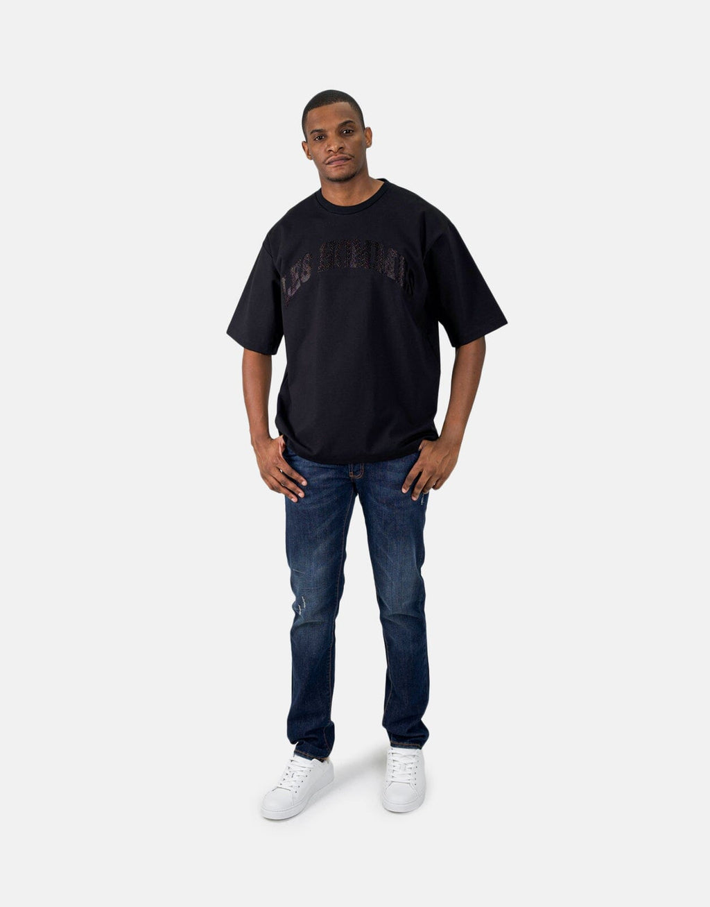 Les Hommes Glitter Logo Black T-Shirt - view 2