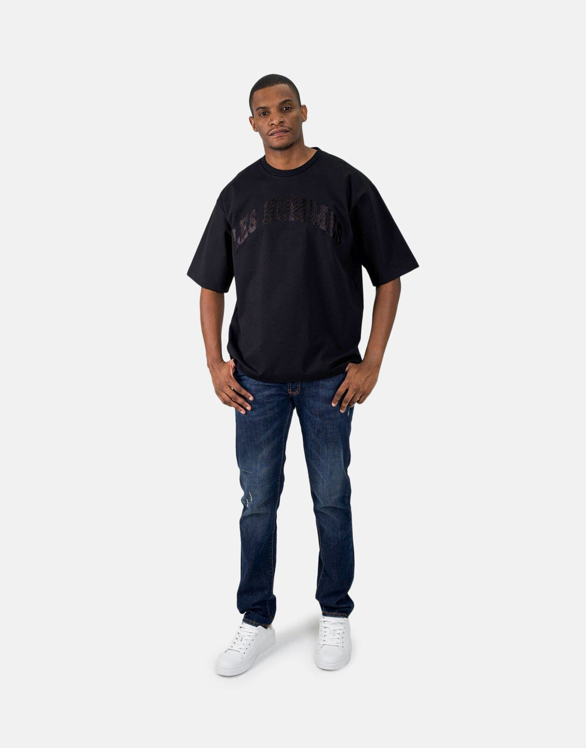Les Hommes Glitter Logo Black T-Shirt - view 2