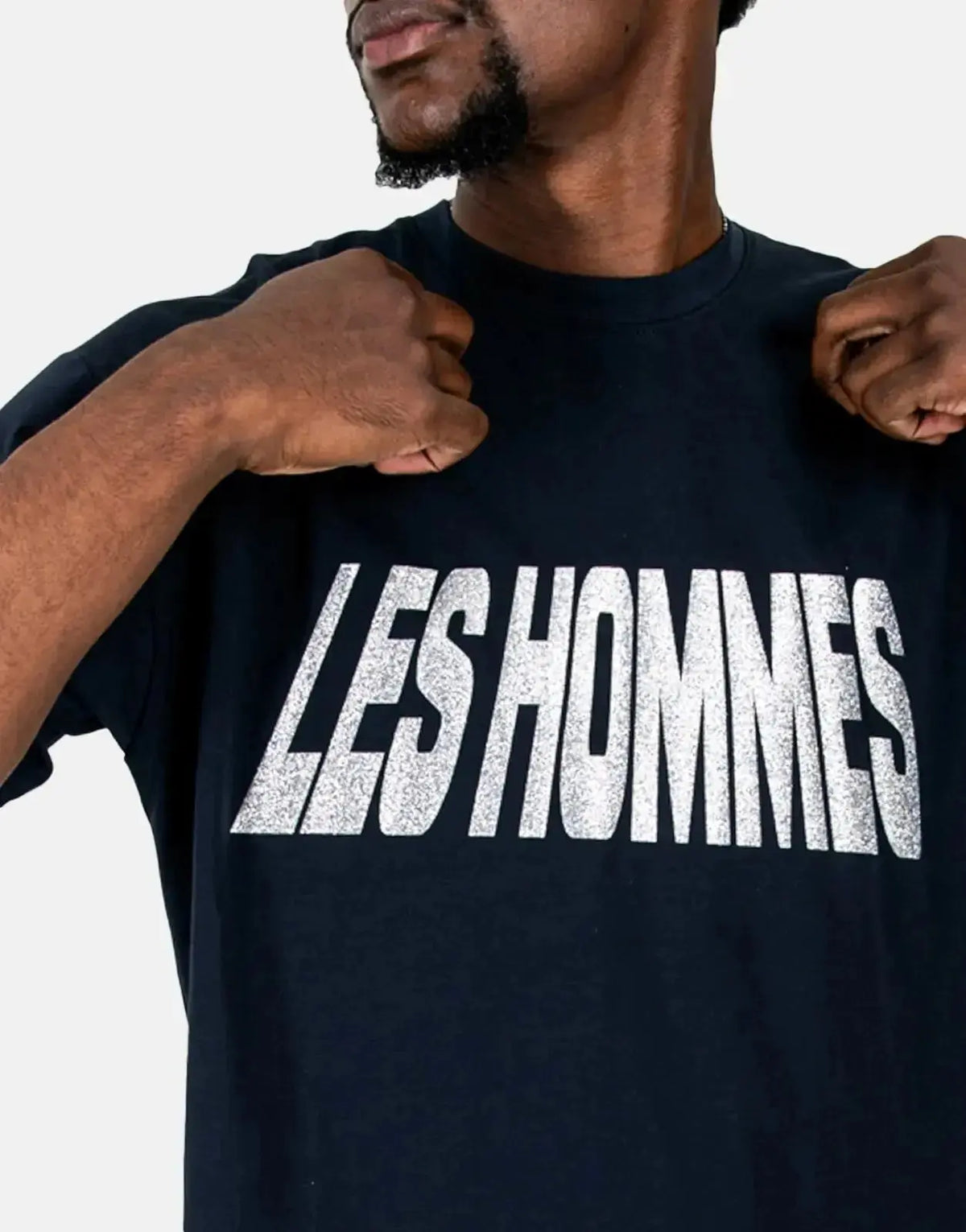 Les Hommes Glitter Print Navy T-Shirt - view 3