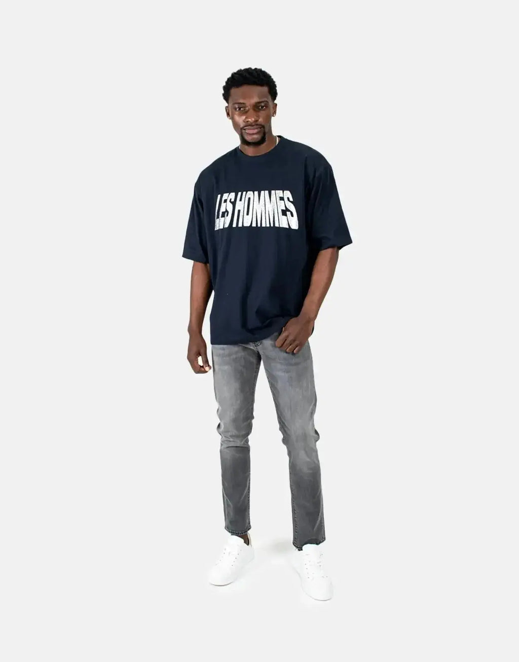 Les Hommes Glitter Print Navy T-Shirt - view 5