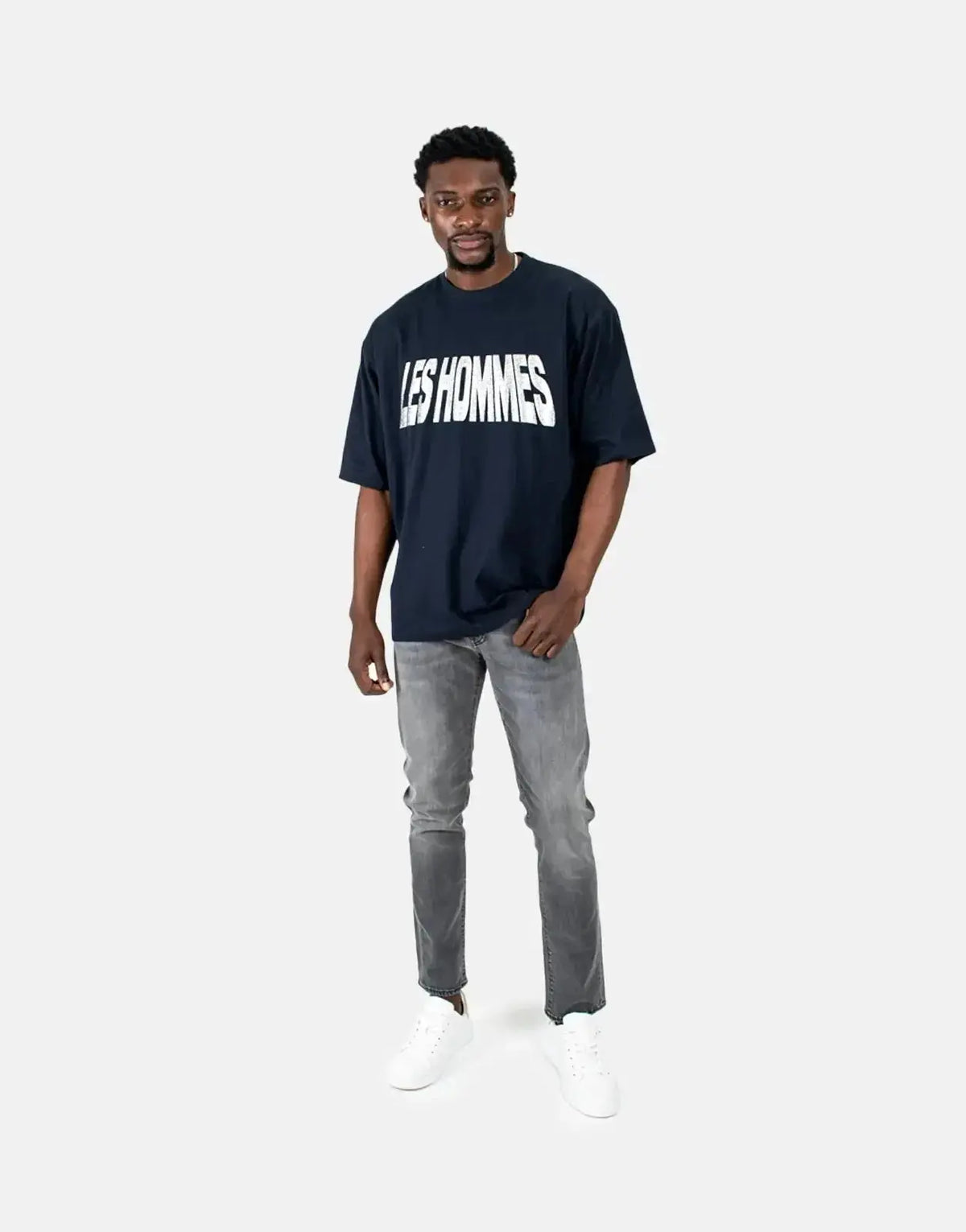 Les Hommes Glitter Print Navy T-Shirt - view 5