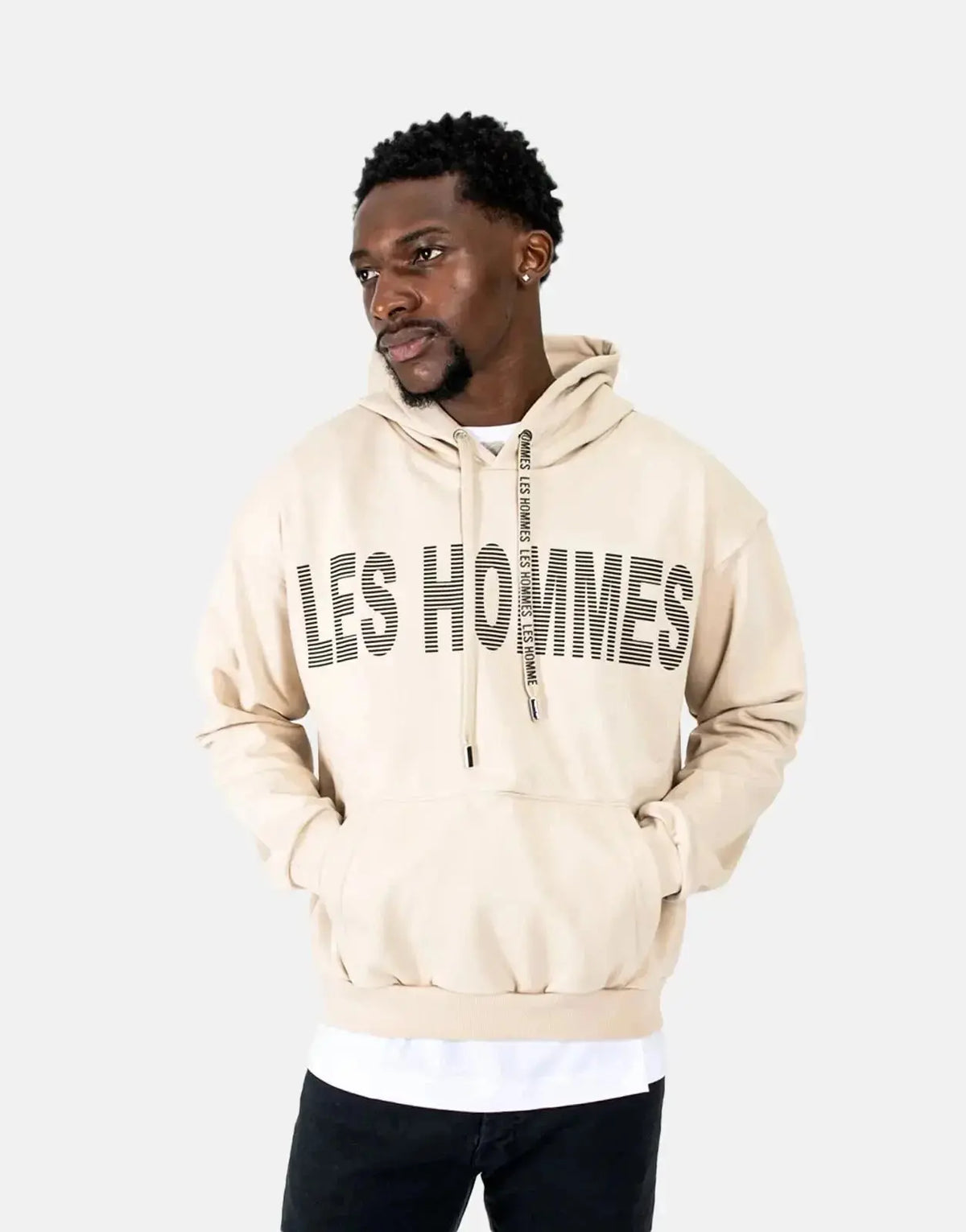 Les Hommes Graphic Hooded Stone Sweatshirt