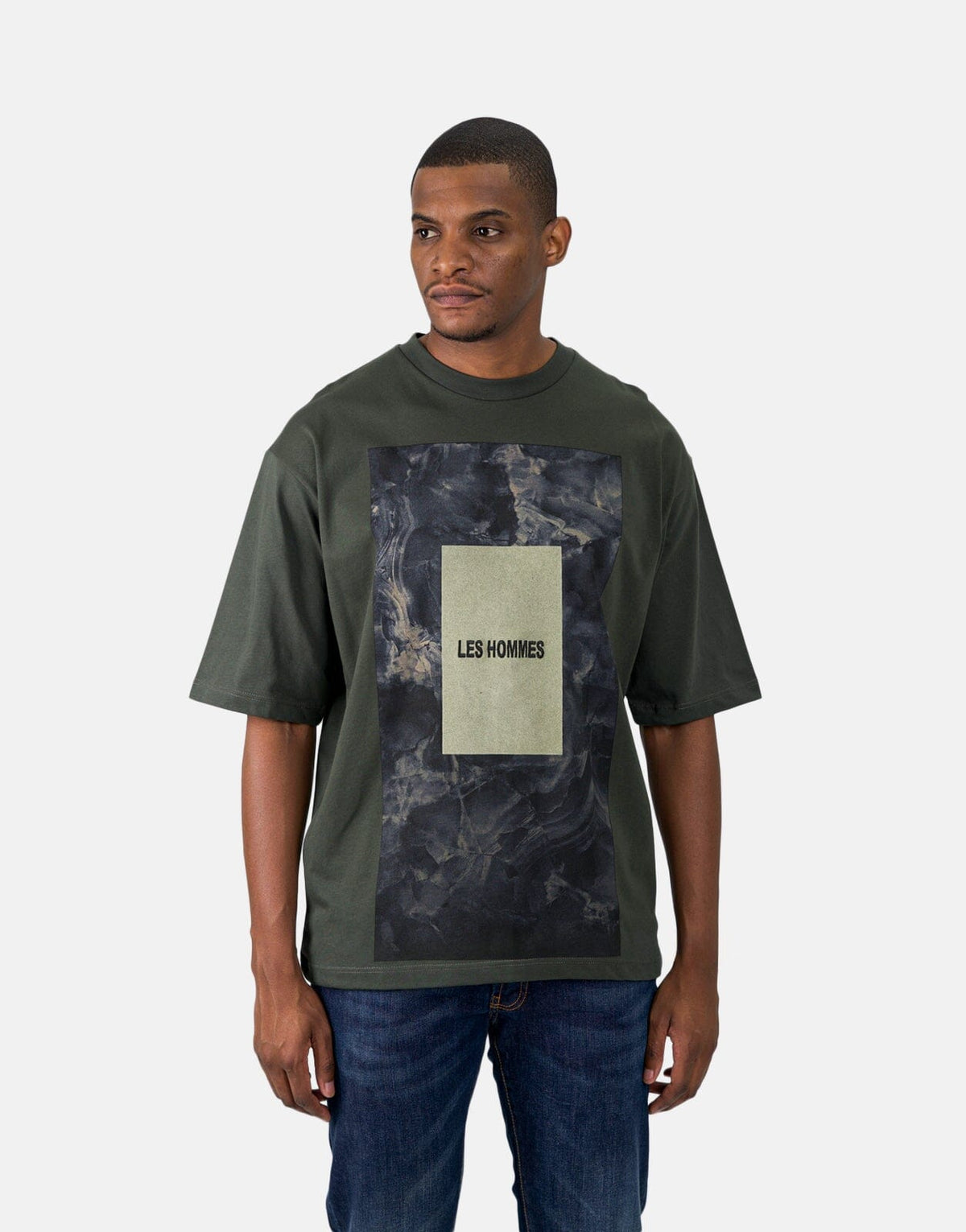 Les Hommes Green Square Mil Green T-Shirt