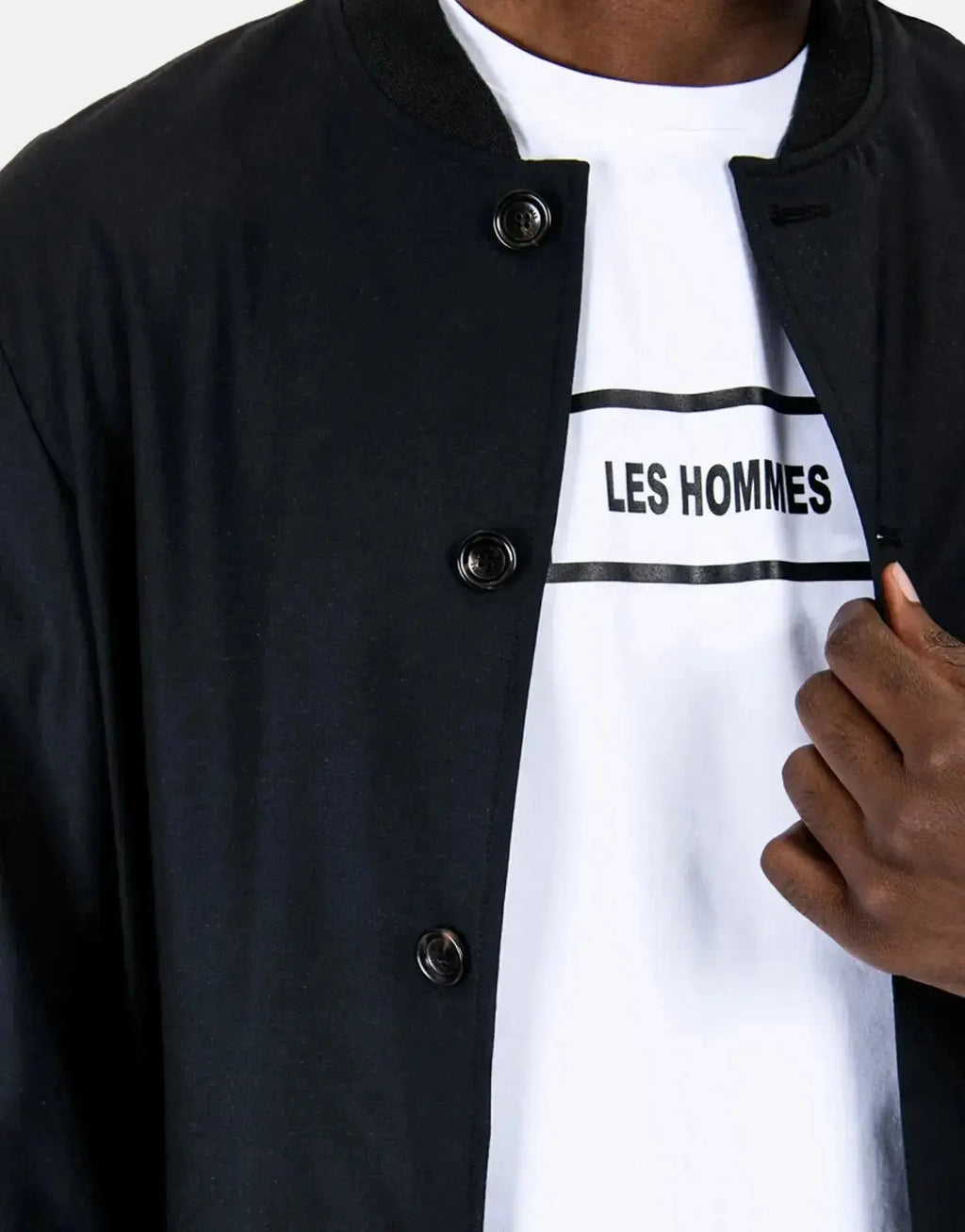 Les Hommes Lightweight Black Bomber Jacket - view 3