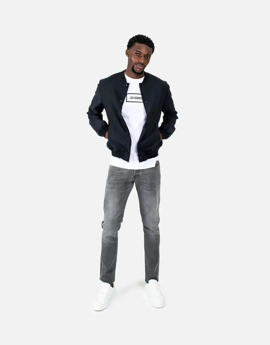 Les Hommes Lightweight Black Bomber Jacket - view 4