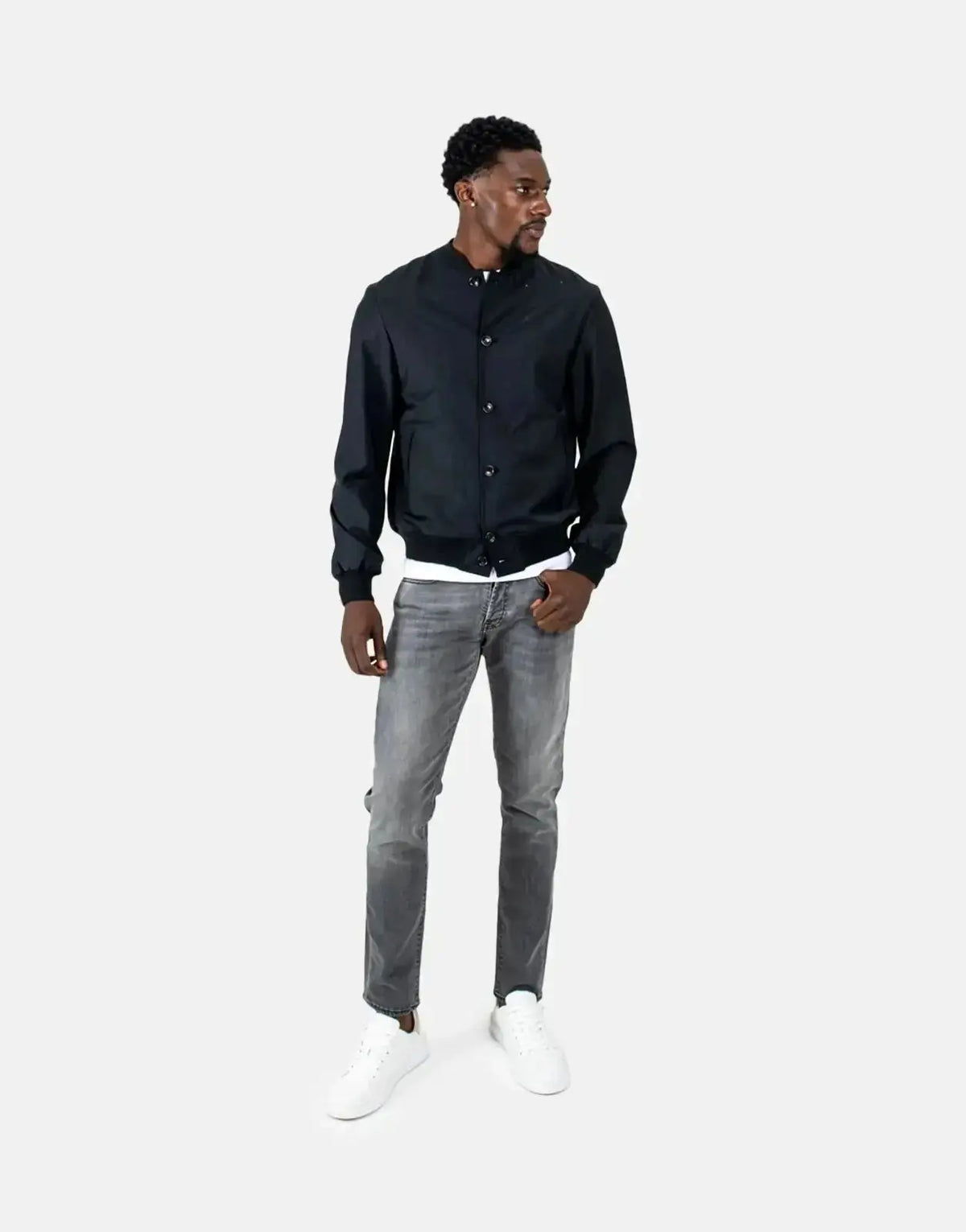 Les Hommes Lightweight Black Bomber Jacket - view 5