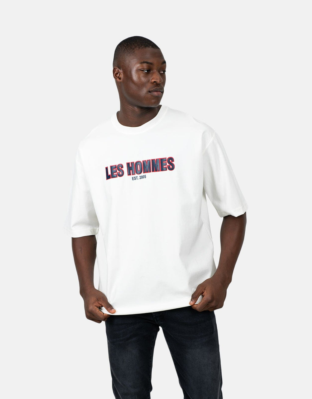 Les Hommes Over Rubber Print White T-Shirt