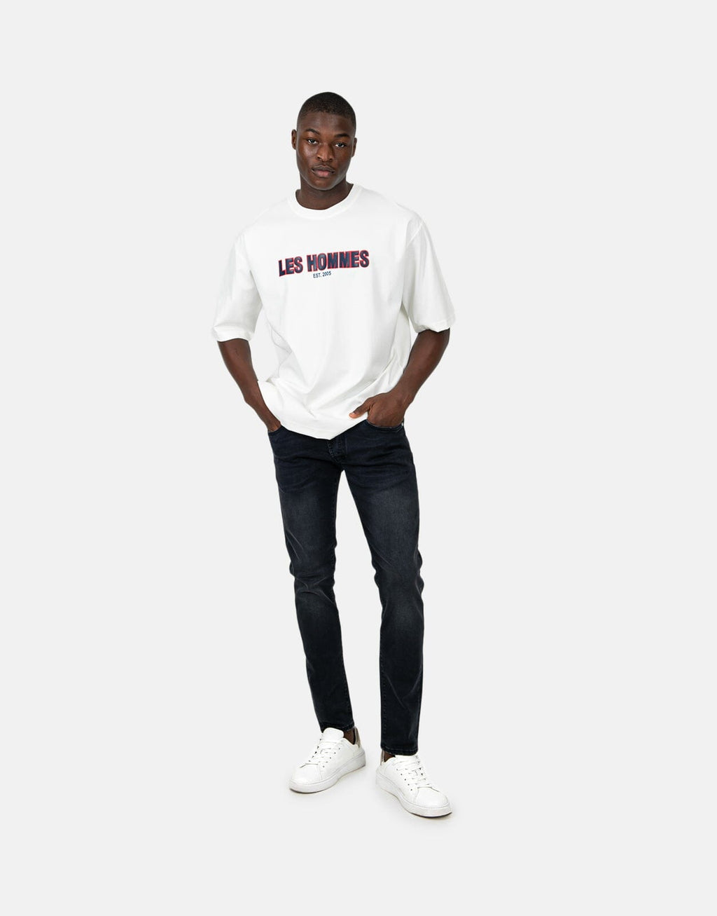 Les Hommes Over Rubber Print White T-Shirt - view 4