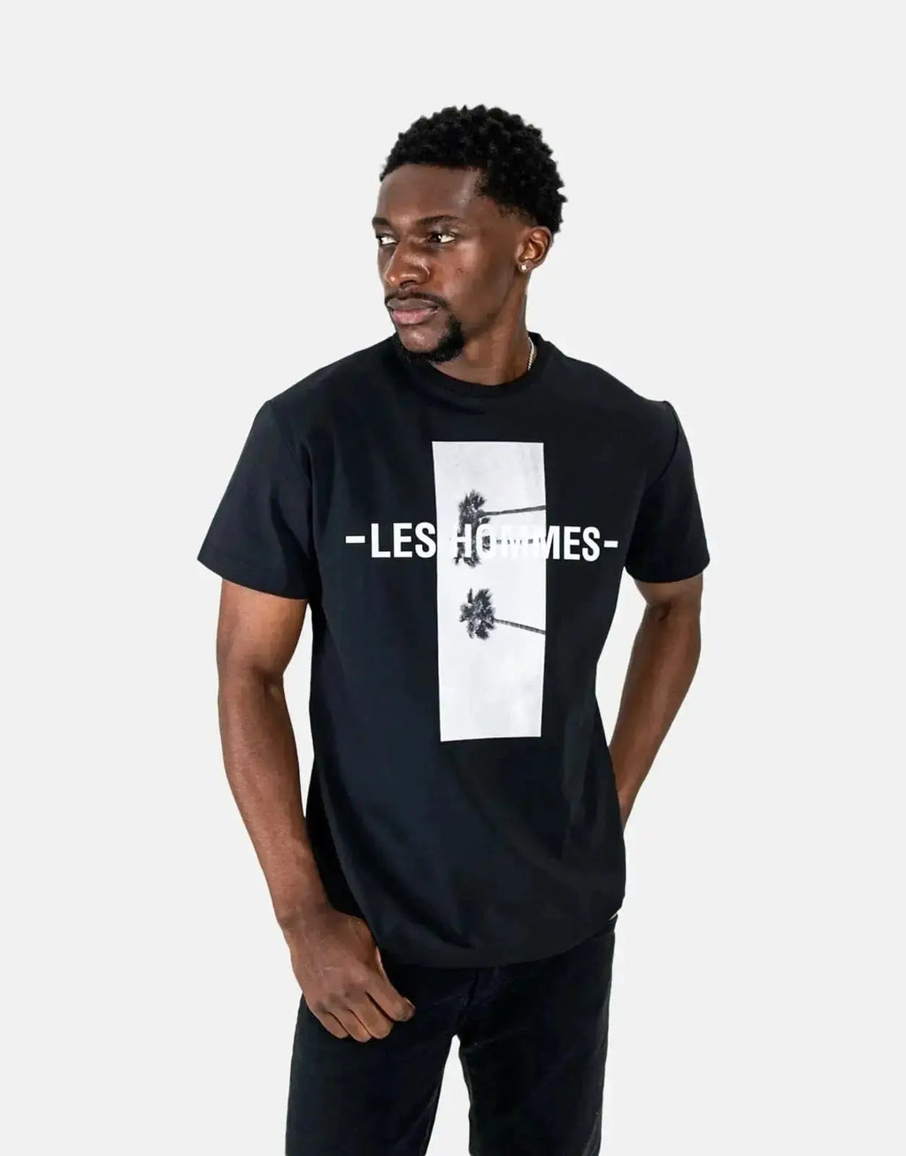 Les Hommes Palm Tree Black T-Shirt