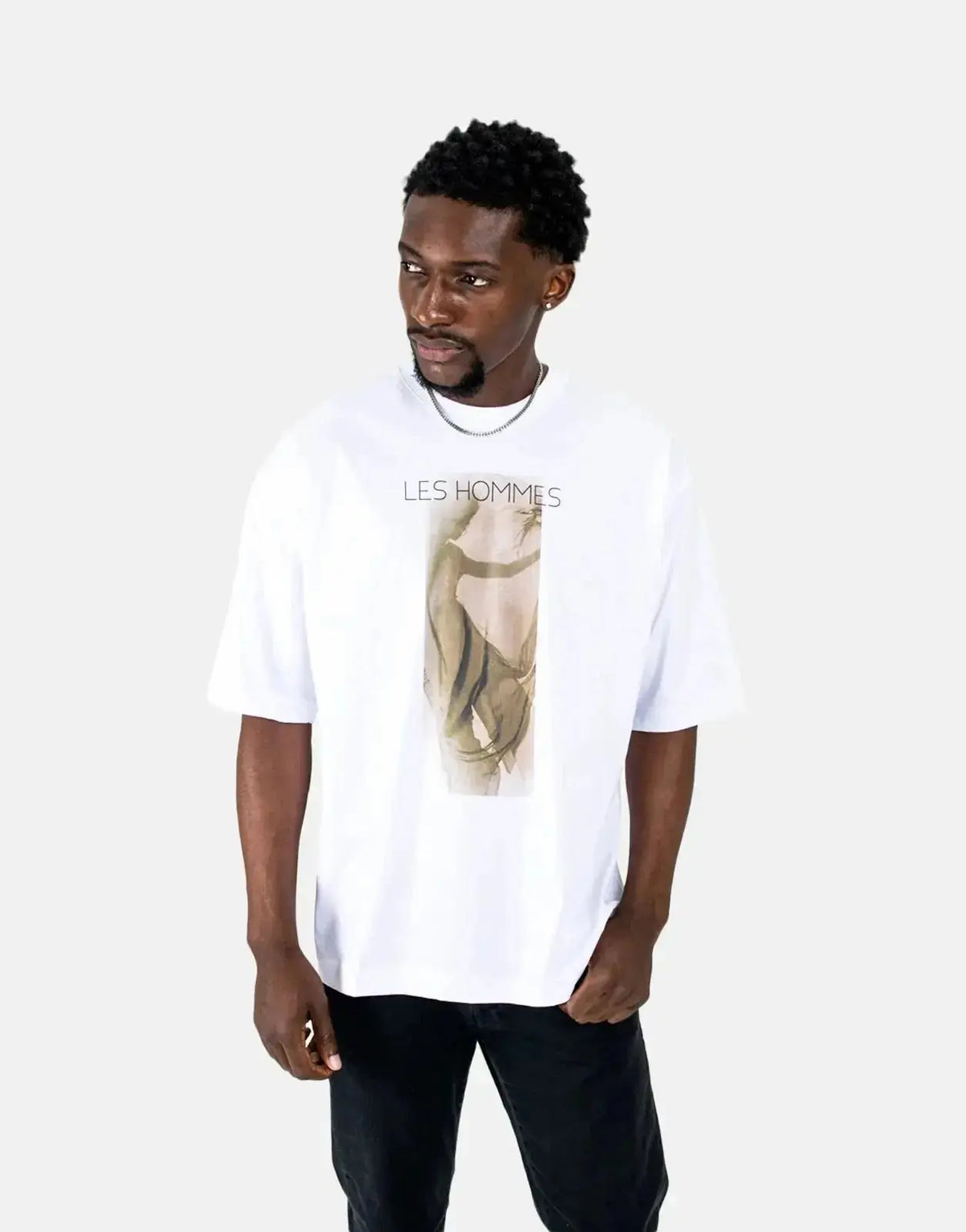 Les Hommes Shadow Graphic White T-Shirt