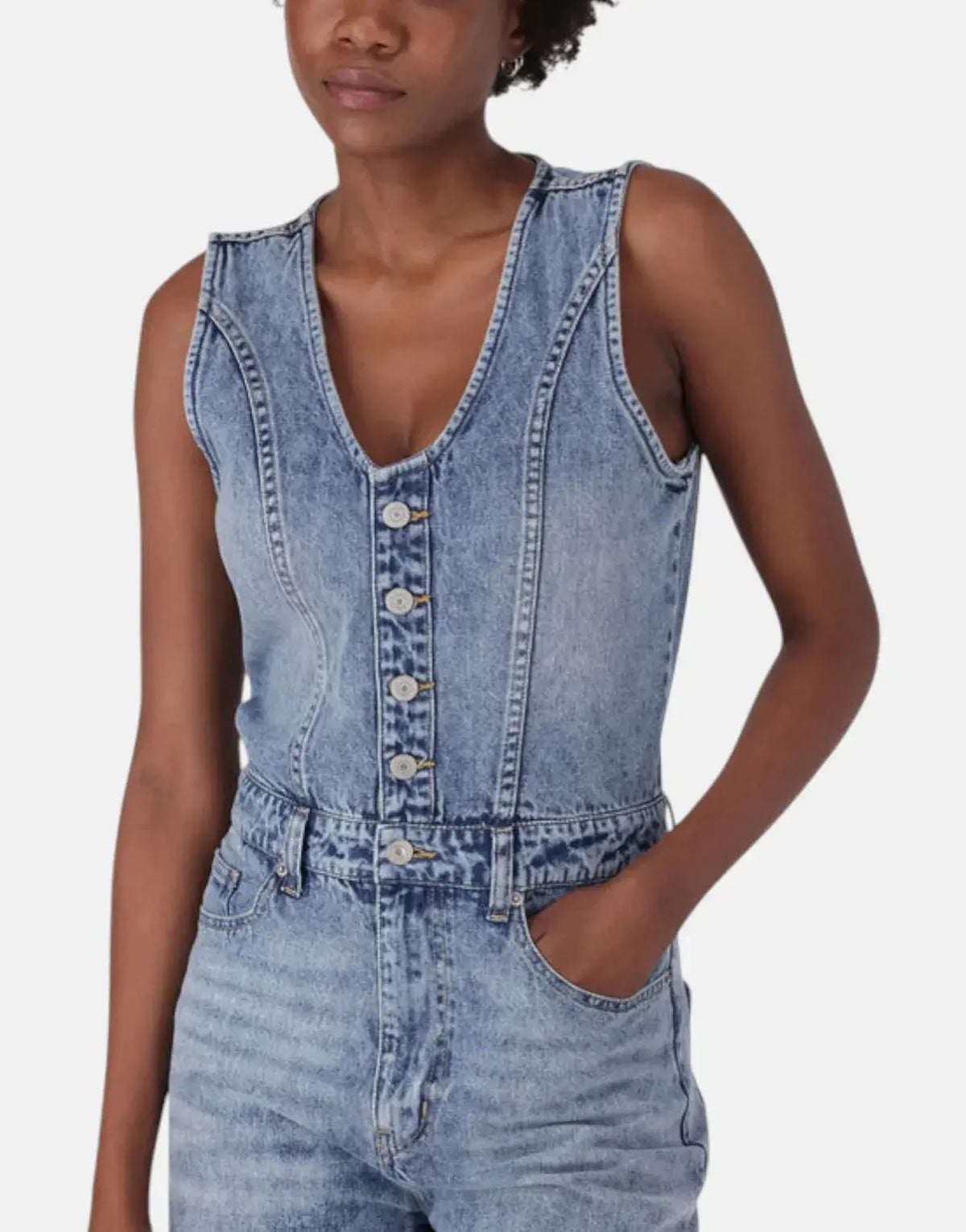 Levi's Denim Vest Wide Leg Dive Deep Jumpsuit - view 3