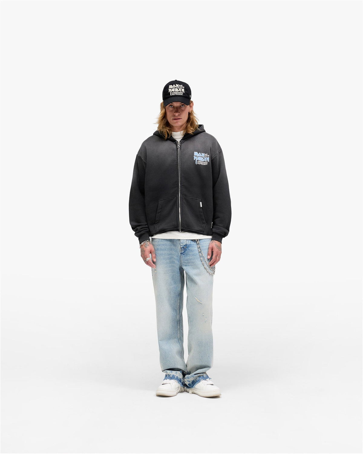 Represent X Iron Maiden Anniversary Zip Through Hoodie - Stained Black