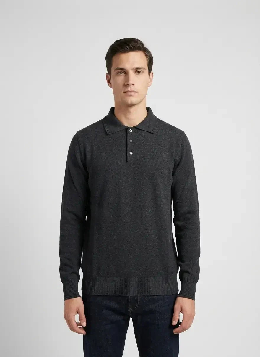 Polo Cotton LS Knitwear Charcoal Melange Golfer