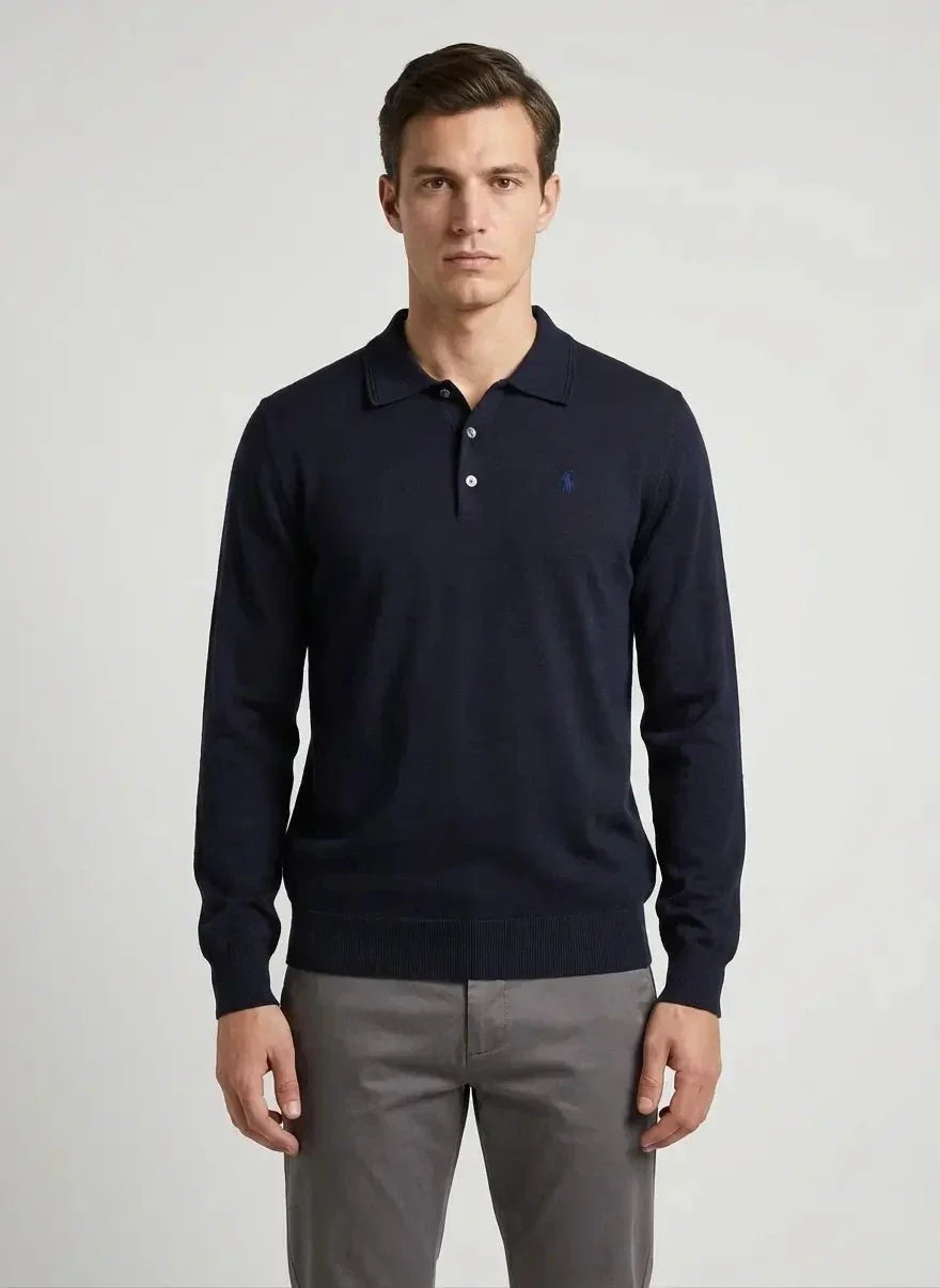 Polo Cotton LS Knitwear Navy Golfer