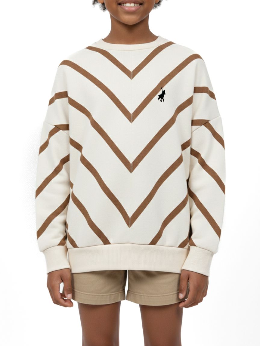 Polo Girls Isla Striped Batwing Sand Sweatshirt