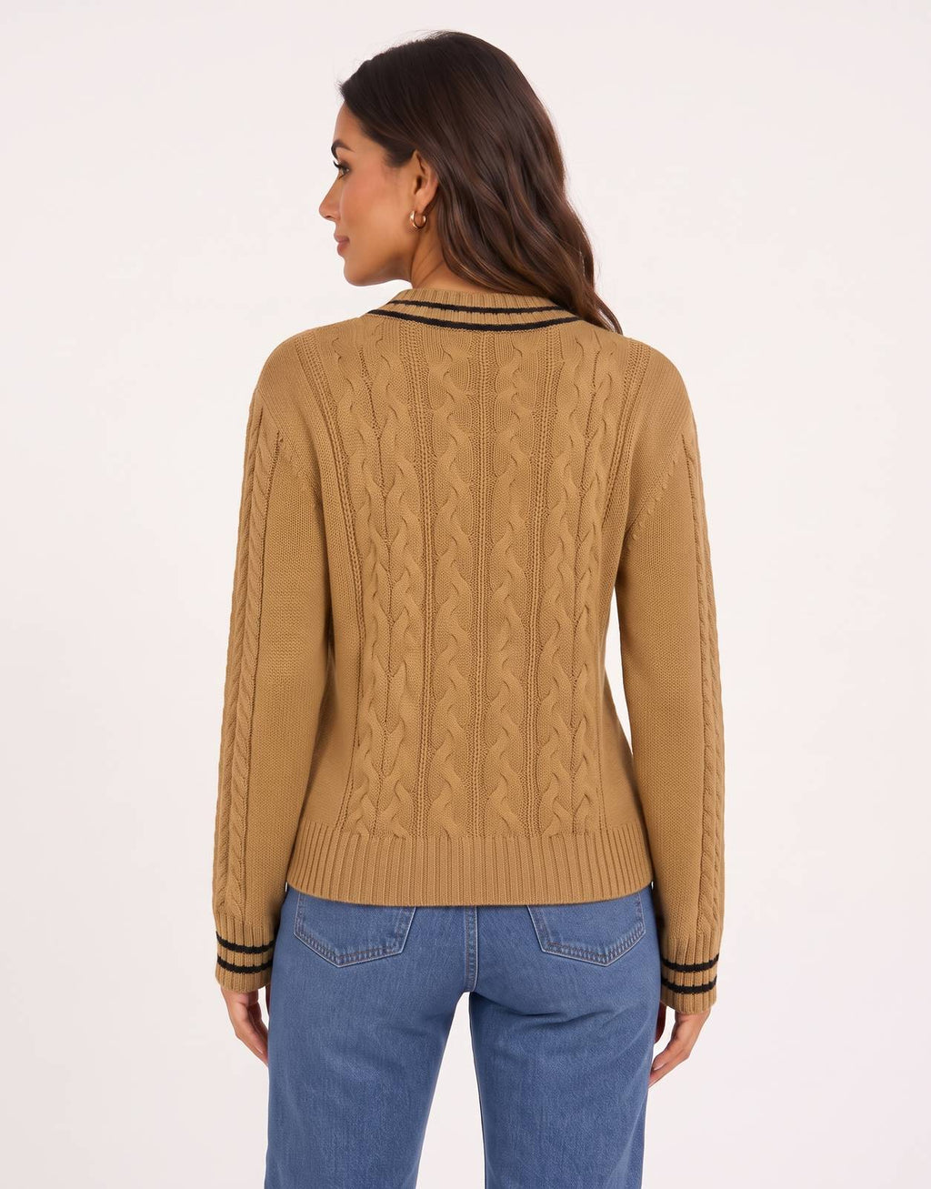 Polo Jane LS V-Neck Camel Cable Knitwear - view 2