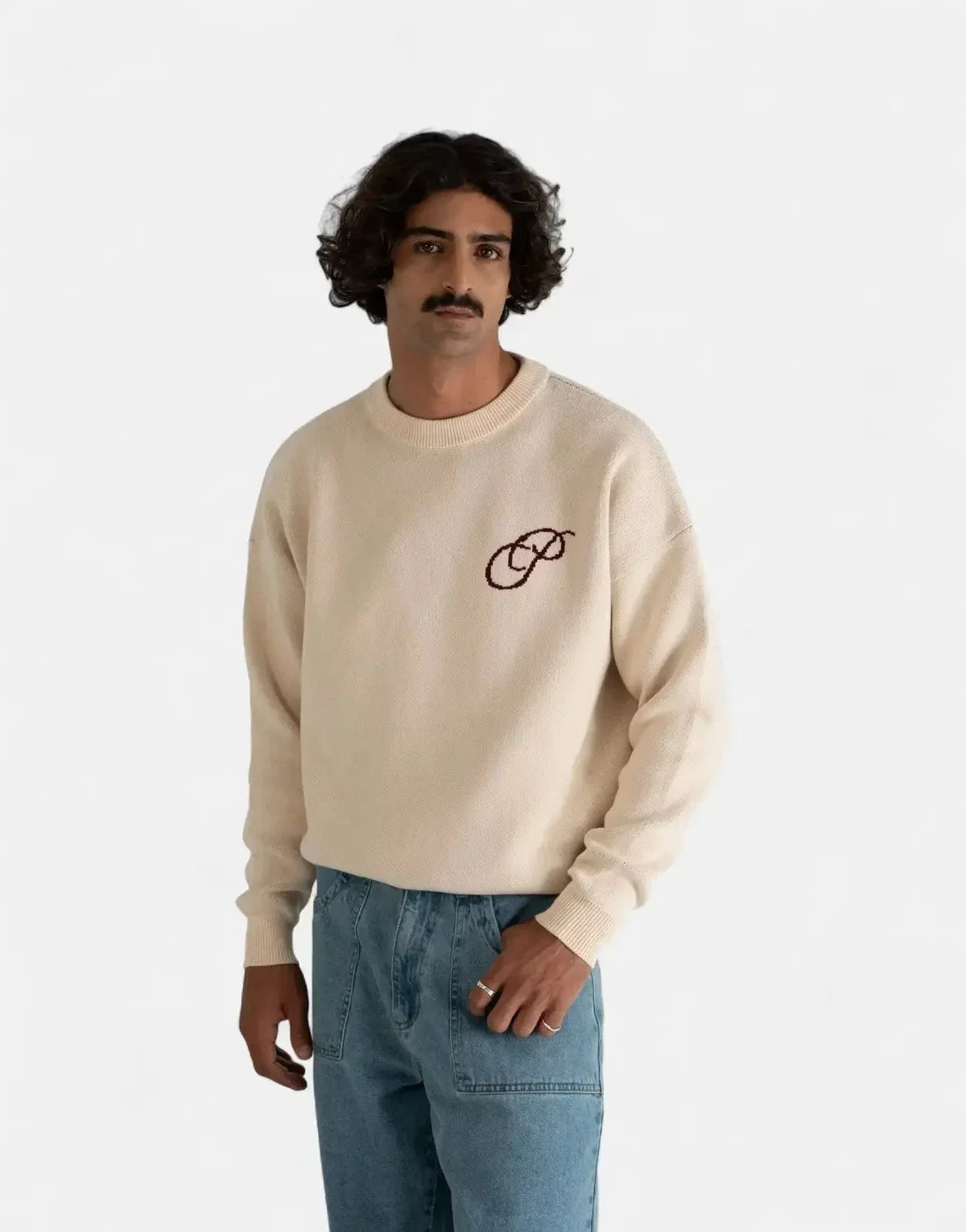 Prohibited Initial Knit Cream Sweatshirt