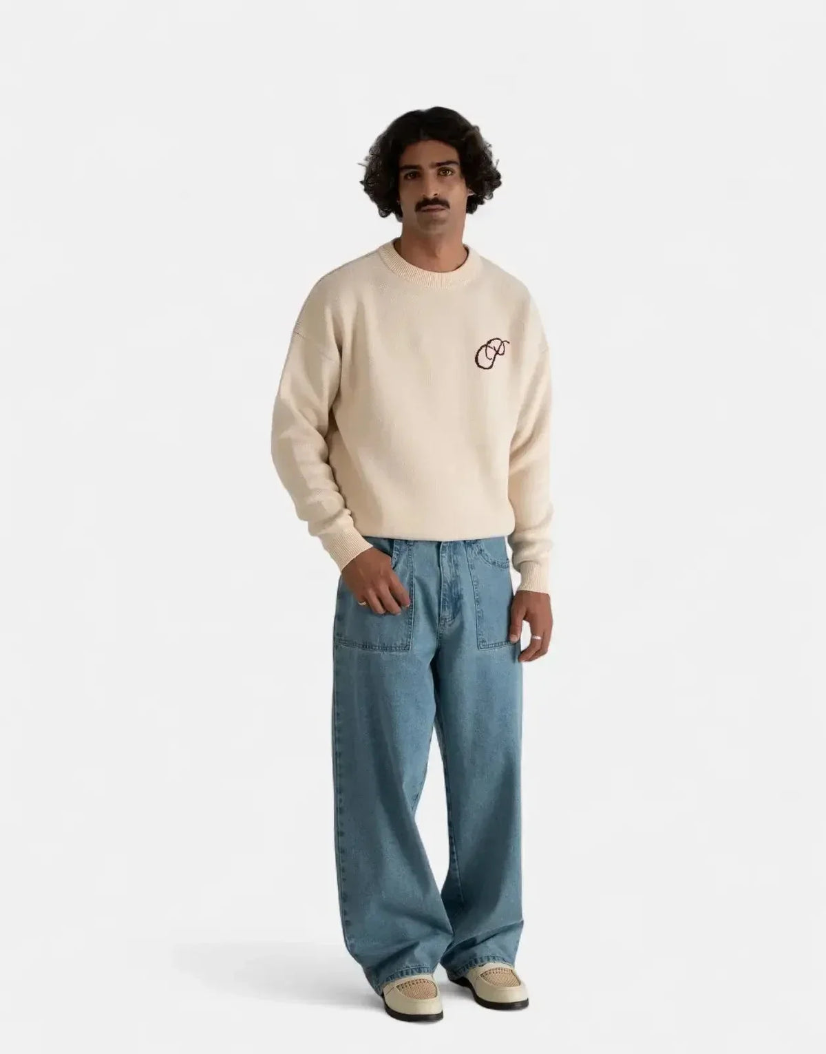 Prohibited Initial Knit Cream Sweatshirt - view 3