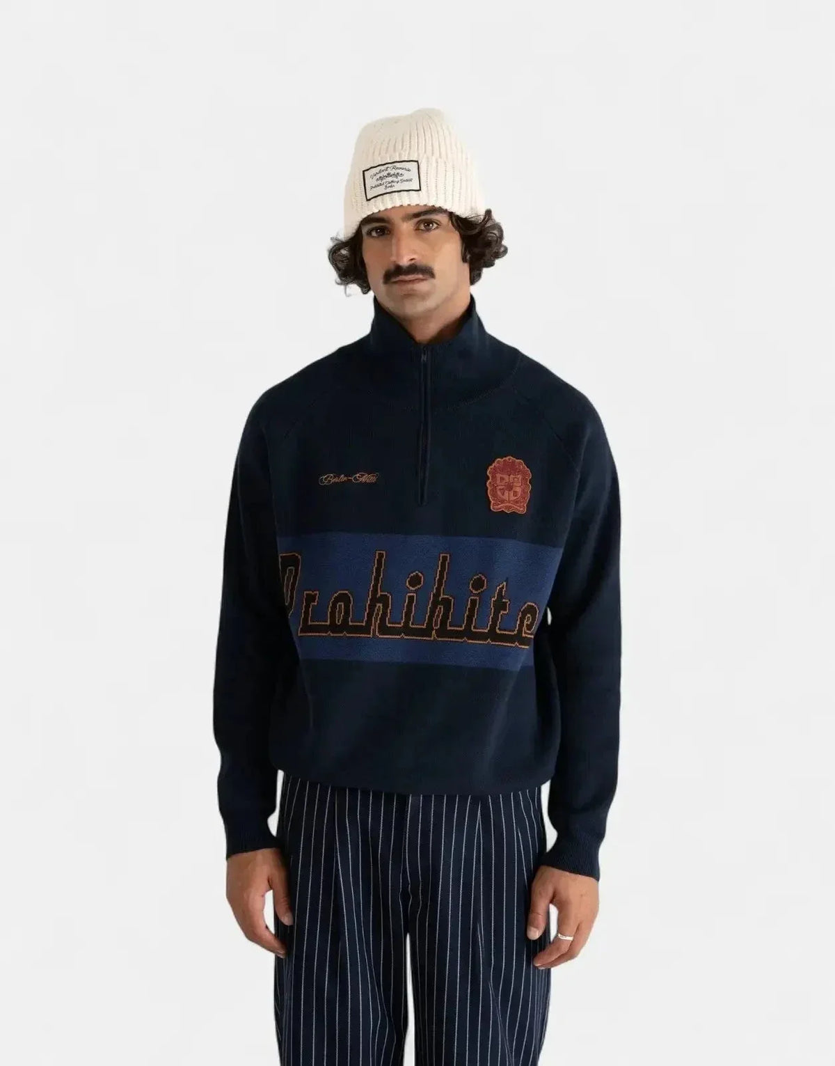 Prohibited Retro Knit Half-Zip Navy