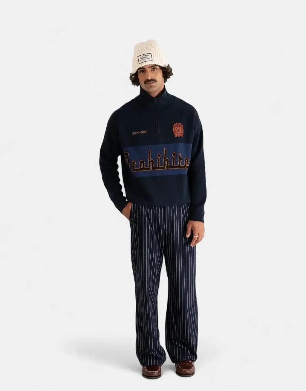 Prohibited Retro Knit Half-Zip Navy - view 3
