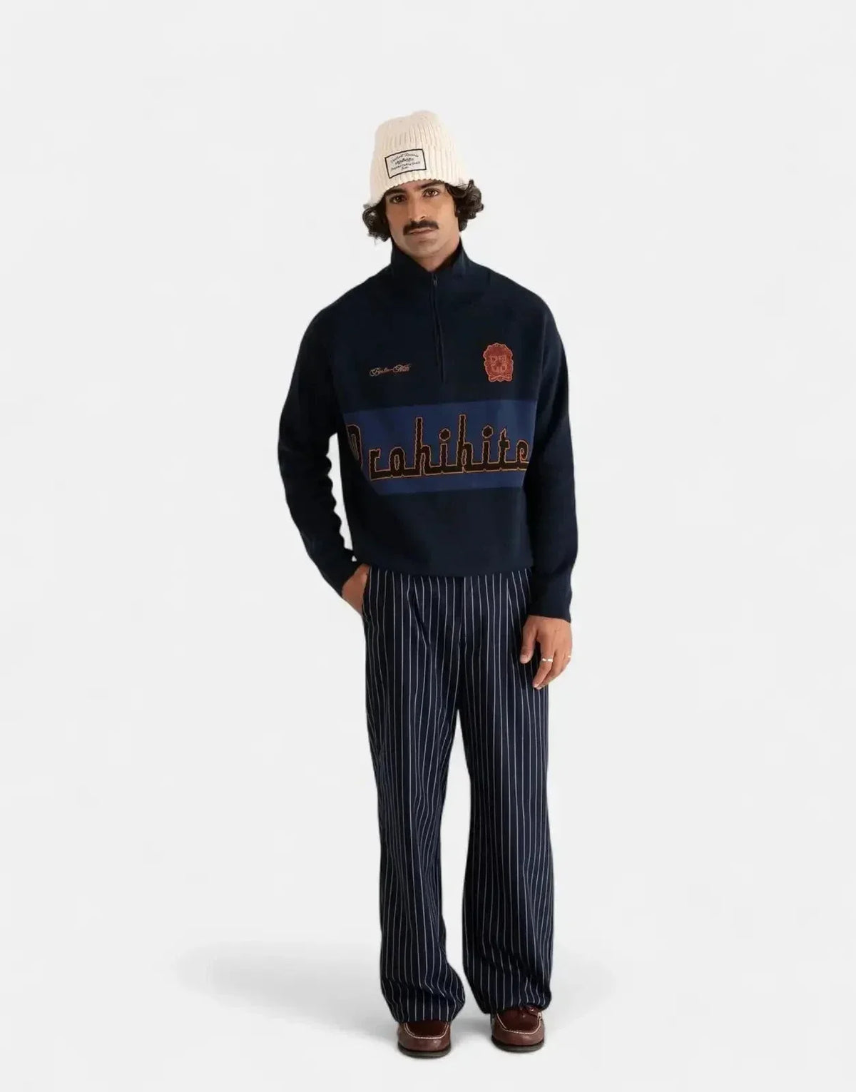 Prohibited Retro Knit Half-Zip Navy - view 3