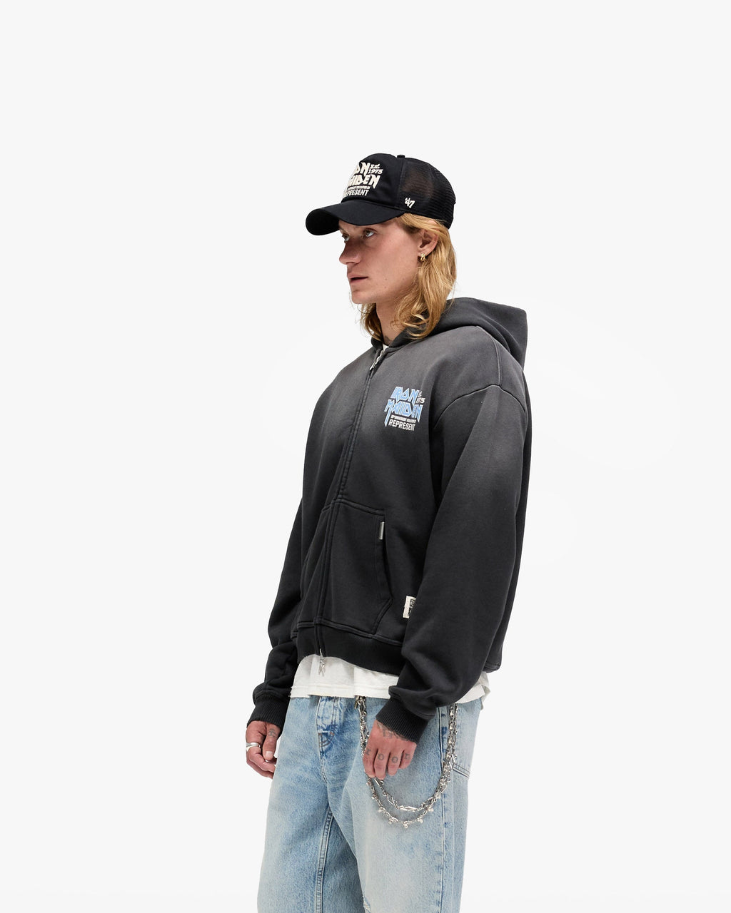 Represent X Iron Maiden Anniversary Zip Through Hoodie - Stained Black